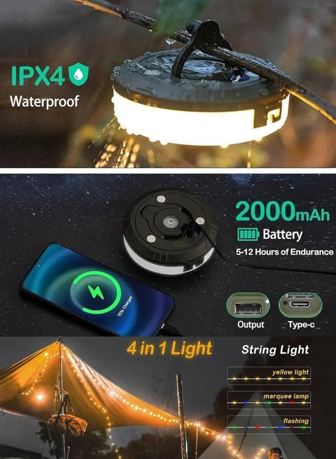 QLIGHT Camping String Lights, 4 in 1 Outdoor Camping Lantern with 8 Lighting Modes(32.8Ft), Quick 30s Recovery, Waterproof, Type-C Fast Charging, Portable Camping Lights for Camping/Yard/Hiking - Image 3